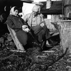 Aldo and Estella relaxing in front of the Shack, 1944