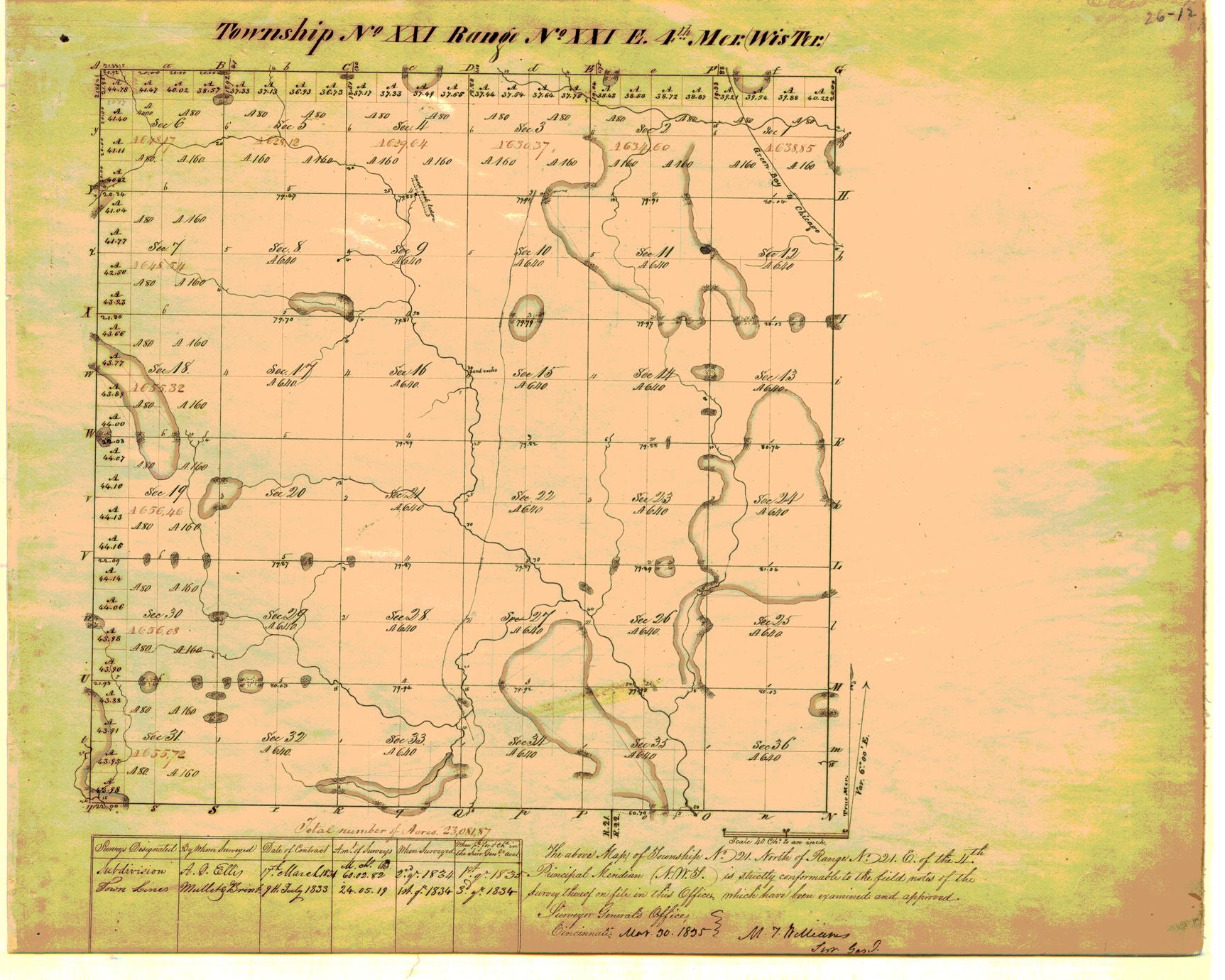 [Public Land Survey System map: Wisconsin Township 21 North, Range 21 East]