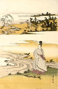 Court Noble beside the Tetsukuri Tama River in Musashi Province, from an untitled series of the Six Jewel Rivers