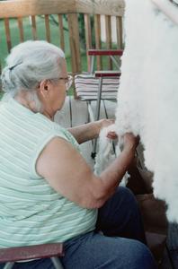 Julia Nyholm constructs a rabbit fur blanket