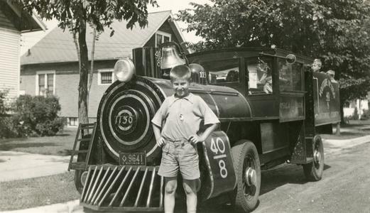 Fred Keip Jr. with "40 et 8" locomotive