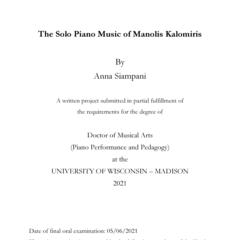 THE SOLO PIANO MUSIC OF MANOLIS KALOMIRIS