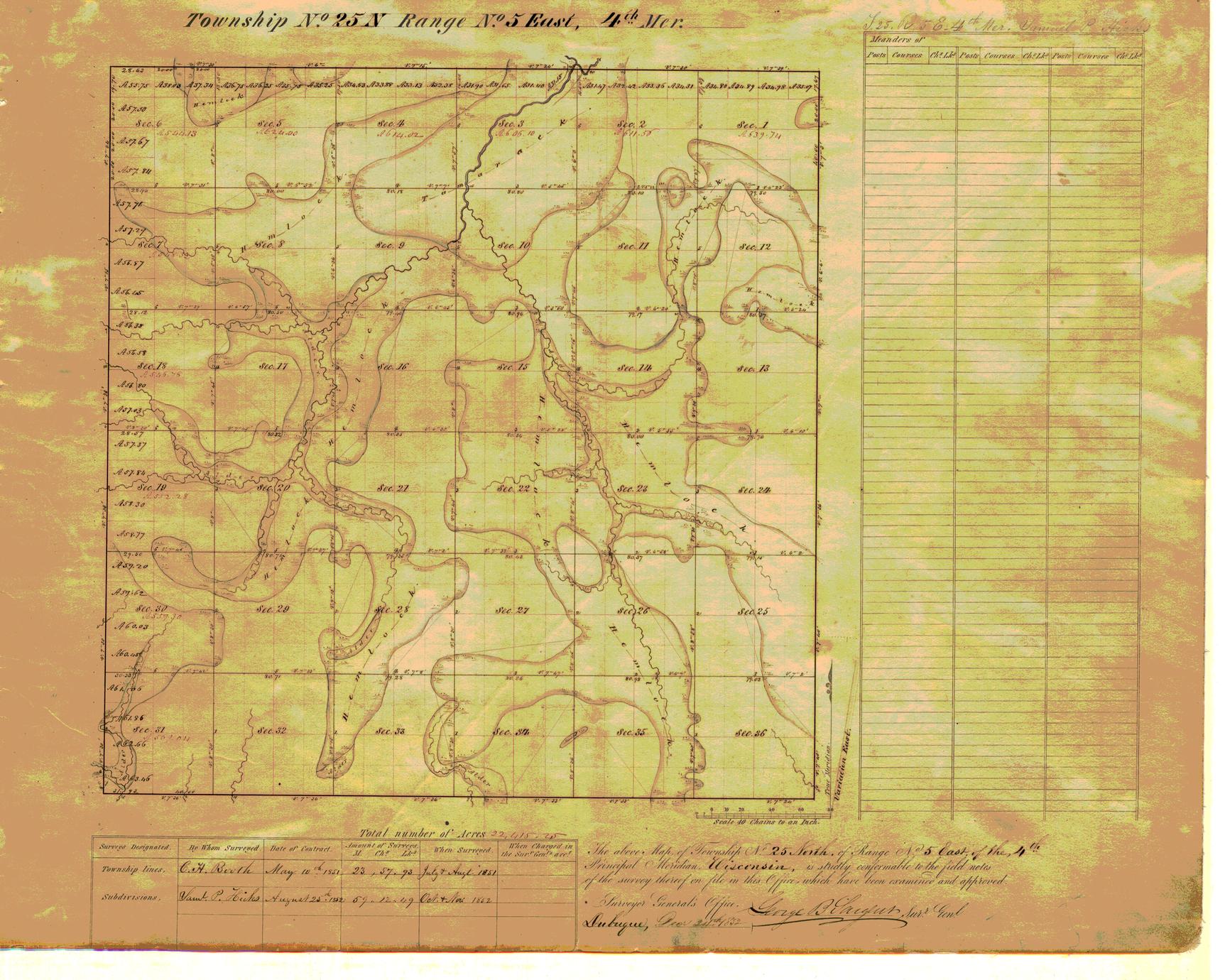 [Public Land Survey System map: Wisconsin Township 25 North, Range 05 East]