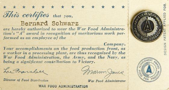 War Food Administration A Award pin