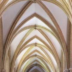Wells Cathedral interior nave aisle vaulting
