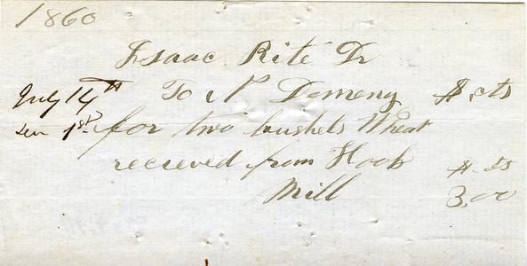 Bill from Nathaniel Dominy VII to Isaac Rite, 1860