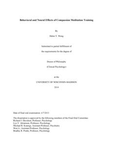 Behavioral and Neural Effects of Compassion Meditation Training