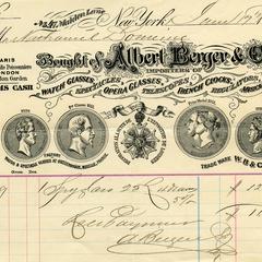 Bill from Albert Berger & Co. to Nathaniel Dominy VII, 1884
