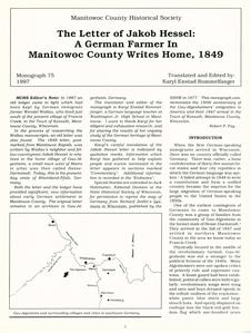 The letter of Jakob Hessel : a German farmer in Manitowoc County writes home, 1849