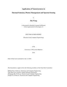 Application of Nanostructures in Thermal Emission, Photon Management and Spectral Sensing