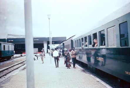West German Train Pulling Out of Railroad Station