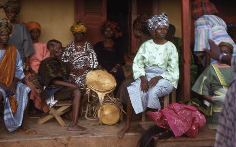 Group sitting during yam festival