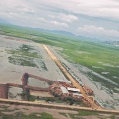 Landing between the rice fields