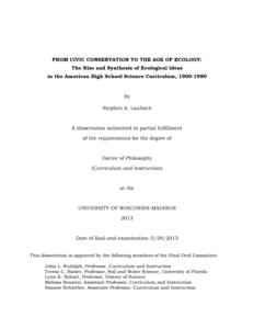 From Civic Conservation to the Age of Ecology: The Rise and Synthesis of Ecological Ideas in the American High School Science Curriculum, 1900-1980