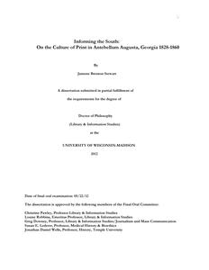 Informing the South: On the Culture of Print in Antebellum Augusta, Georgia 1828-1860