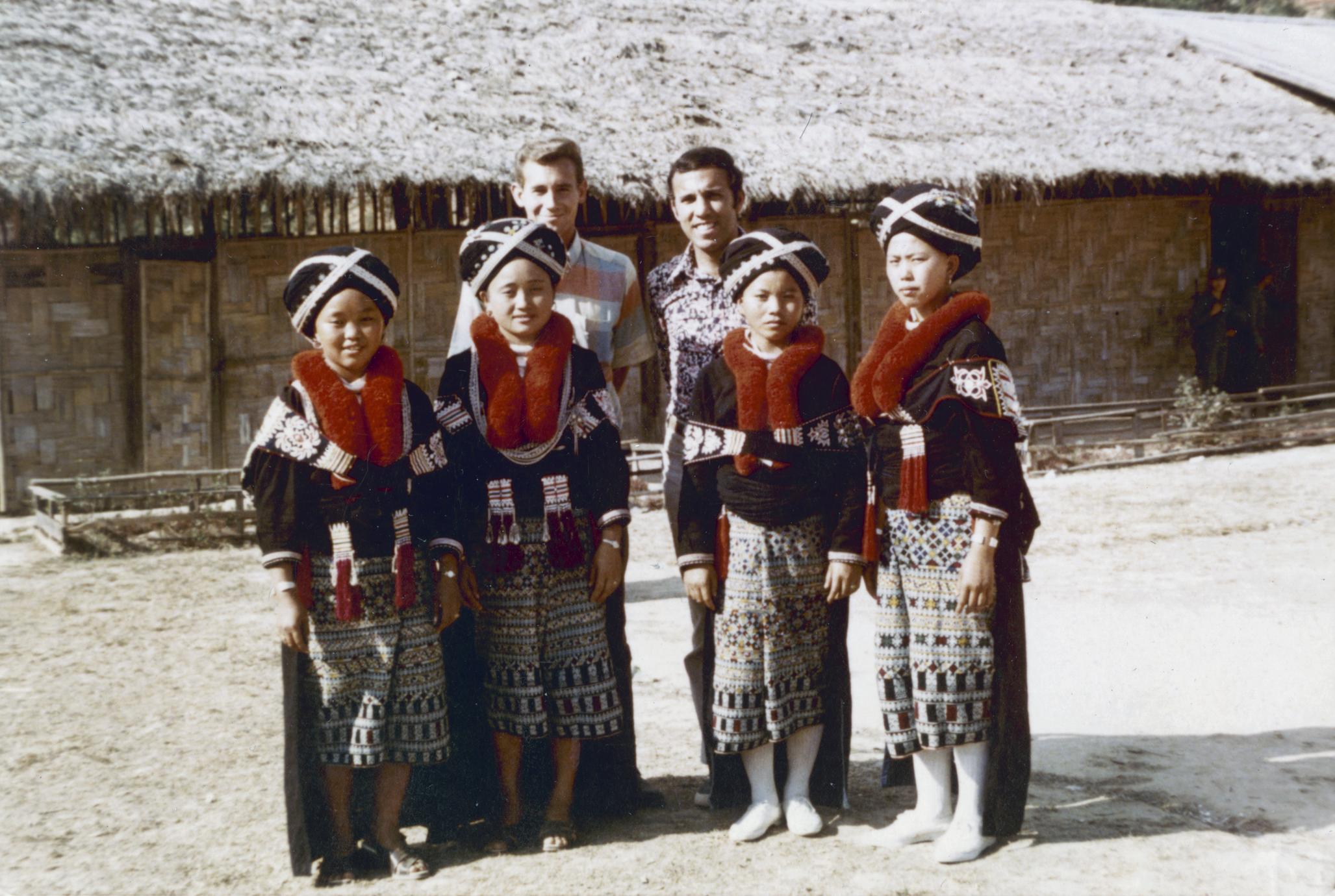 James Bowman and Bill Sage in Yao (Iu Mien) village in Houa Khong Province