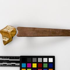 Dish fragment and wooden tool