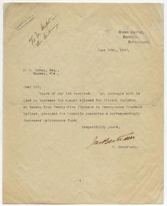 Letter affirming that Carnegie will increase funding for the Wausau Free Public Library, 1907