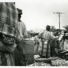 Selling dried plantain at the Owena market