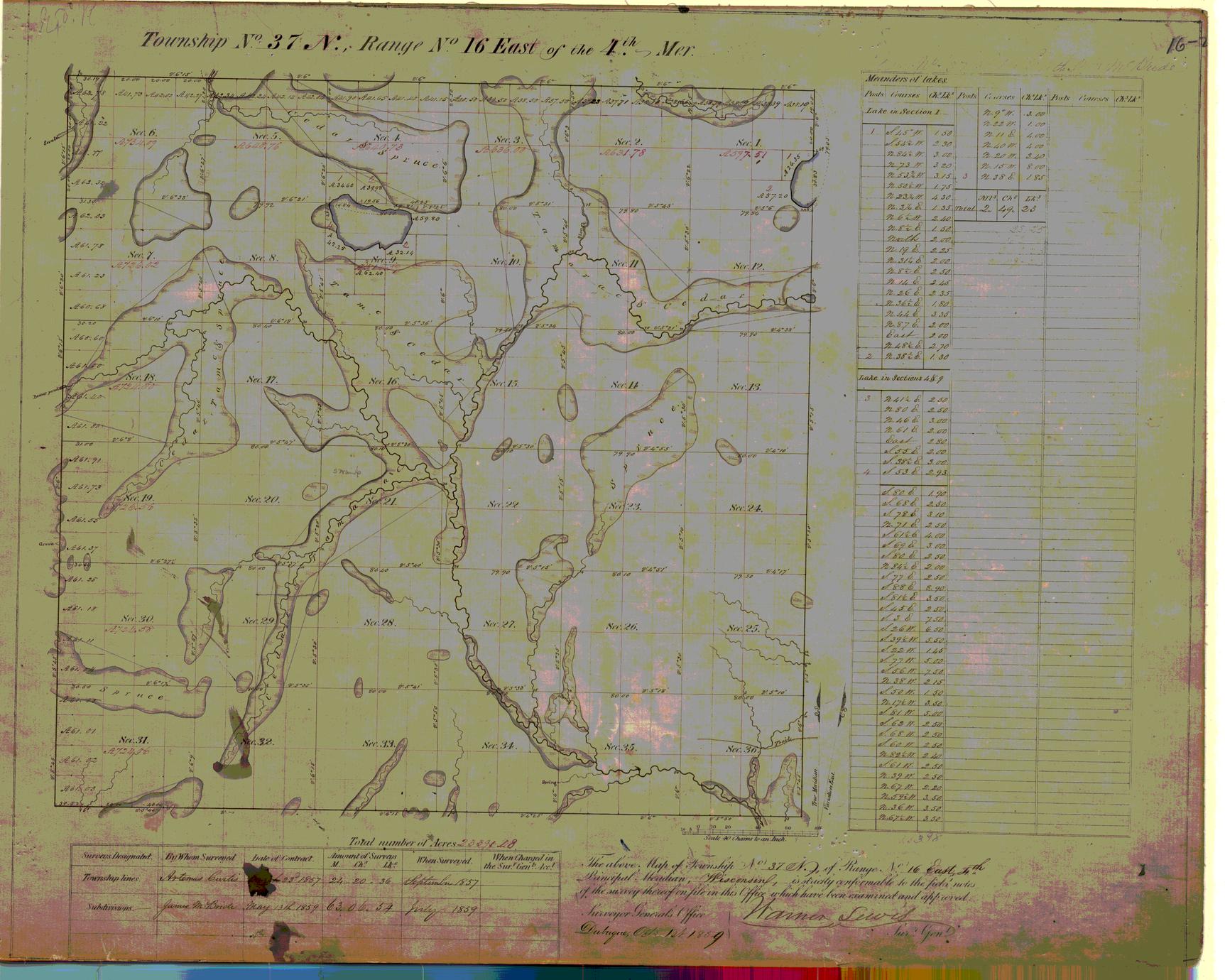 [Public Land Survey System map: Wisconsin Township 37 North, Range 16 East]