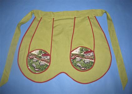Lime green half apron with quilted farm scenes