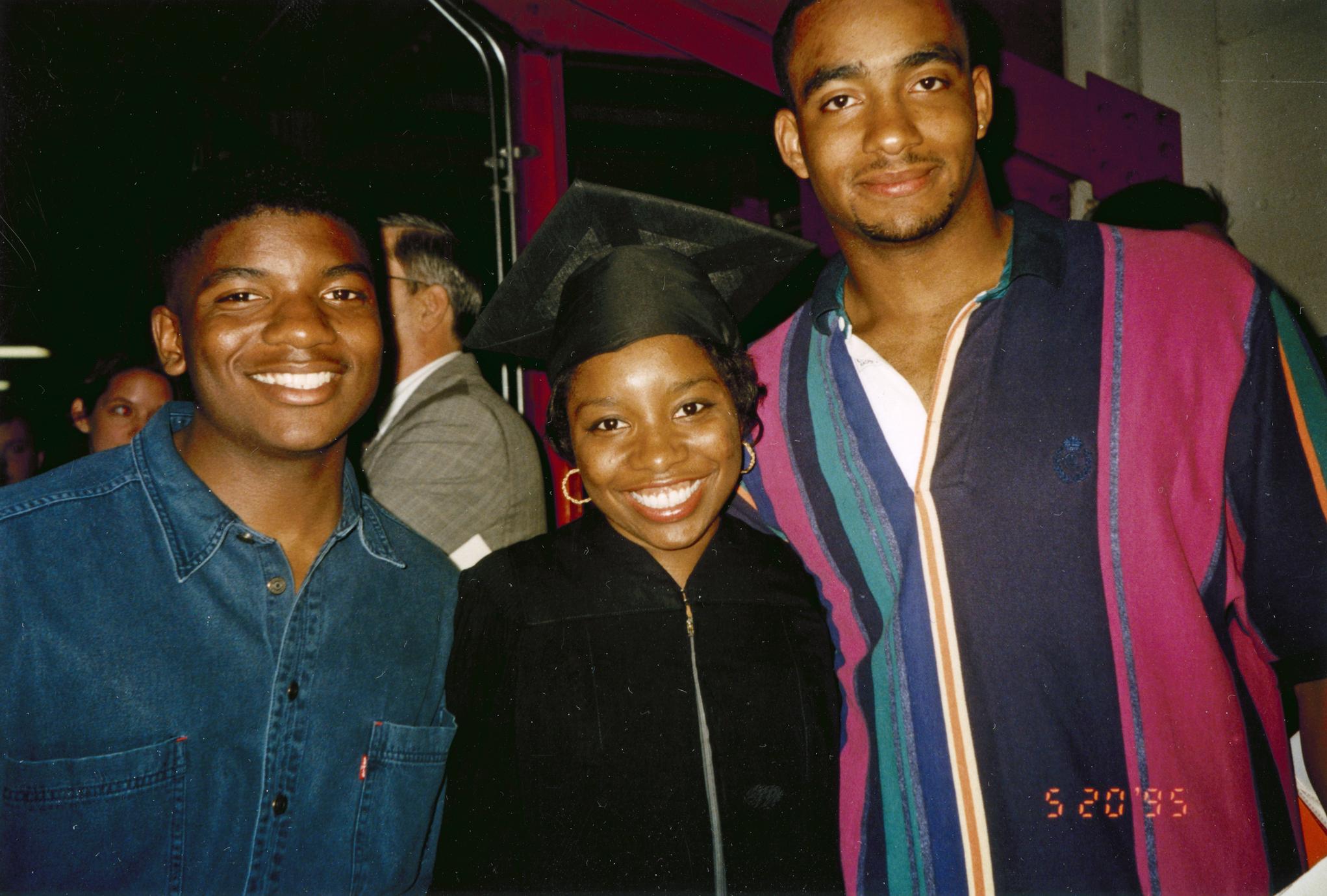 African American student and friends at 1995 graduation