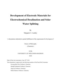 Development of Electrode Materials for Electrochemical Desalination and Solar Water Splitting