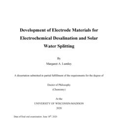Development of Electrode Materials for Electrochemical Desalination and Solar Water Splitting