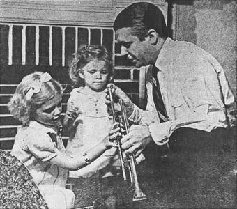 Bernard "Bunny" Berigan with his daughters, Patricia, age 7, and Joyce, age 3