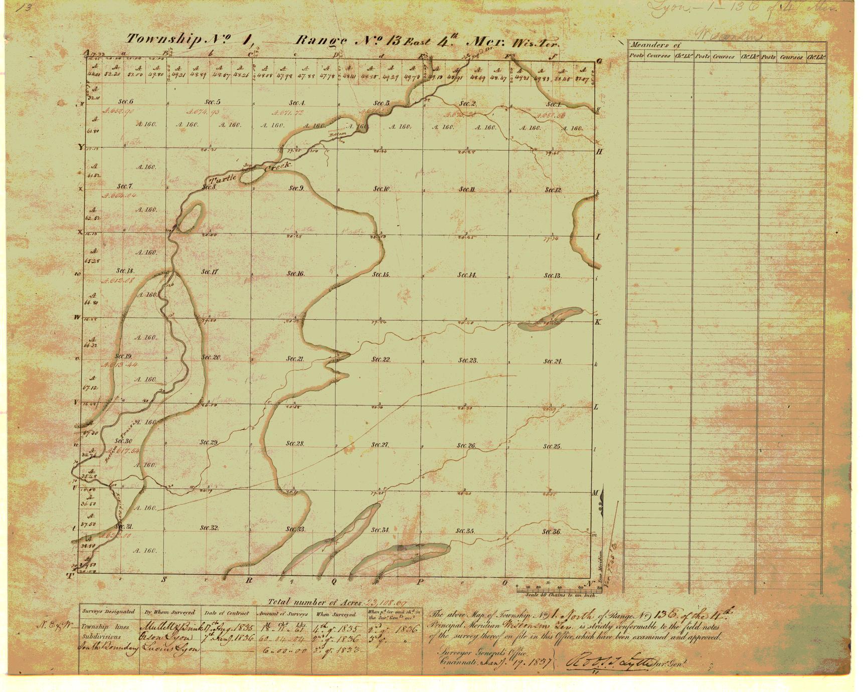 [Public Land Survey System map: Wisconsin Township 01 North, Range 13 East]