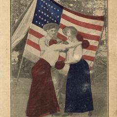 'Boxing contest over a soldier' postcard