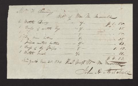 Bill and receipt from William Morrell to Felix Dominy, 1834