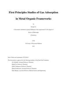 First Principles Studies of Gas Adsorption in Metal Organic Frameworks