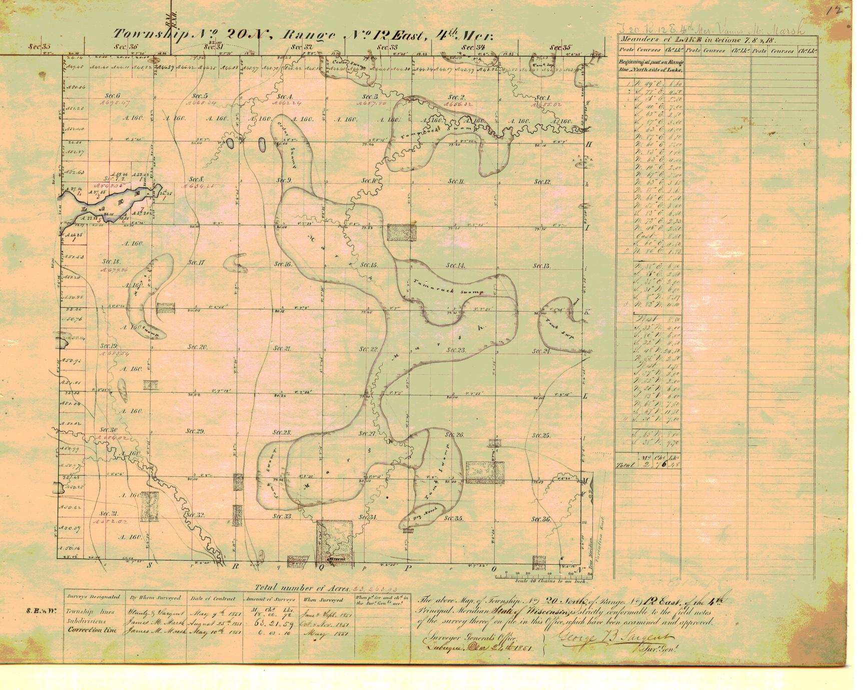 [Public Land Survey System map: Wisconsin Township 20 North, Range 12 East]