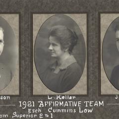 Debate team, affirmative, 1921