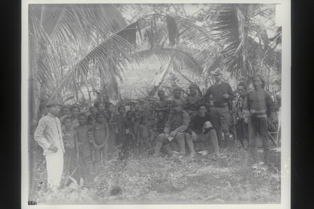 Native Moros with U.S. officers, including Captain Finley, Mindanao, 1899-1901