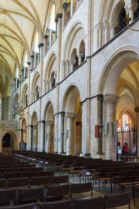 Chichester Cathedral nave arcade, tribune, and clerestory