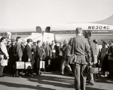 Boarding the plane, 1963 Rose Bowl