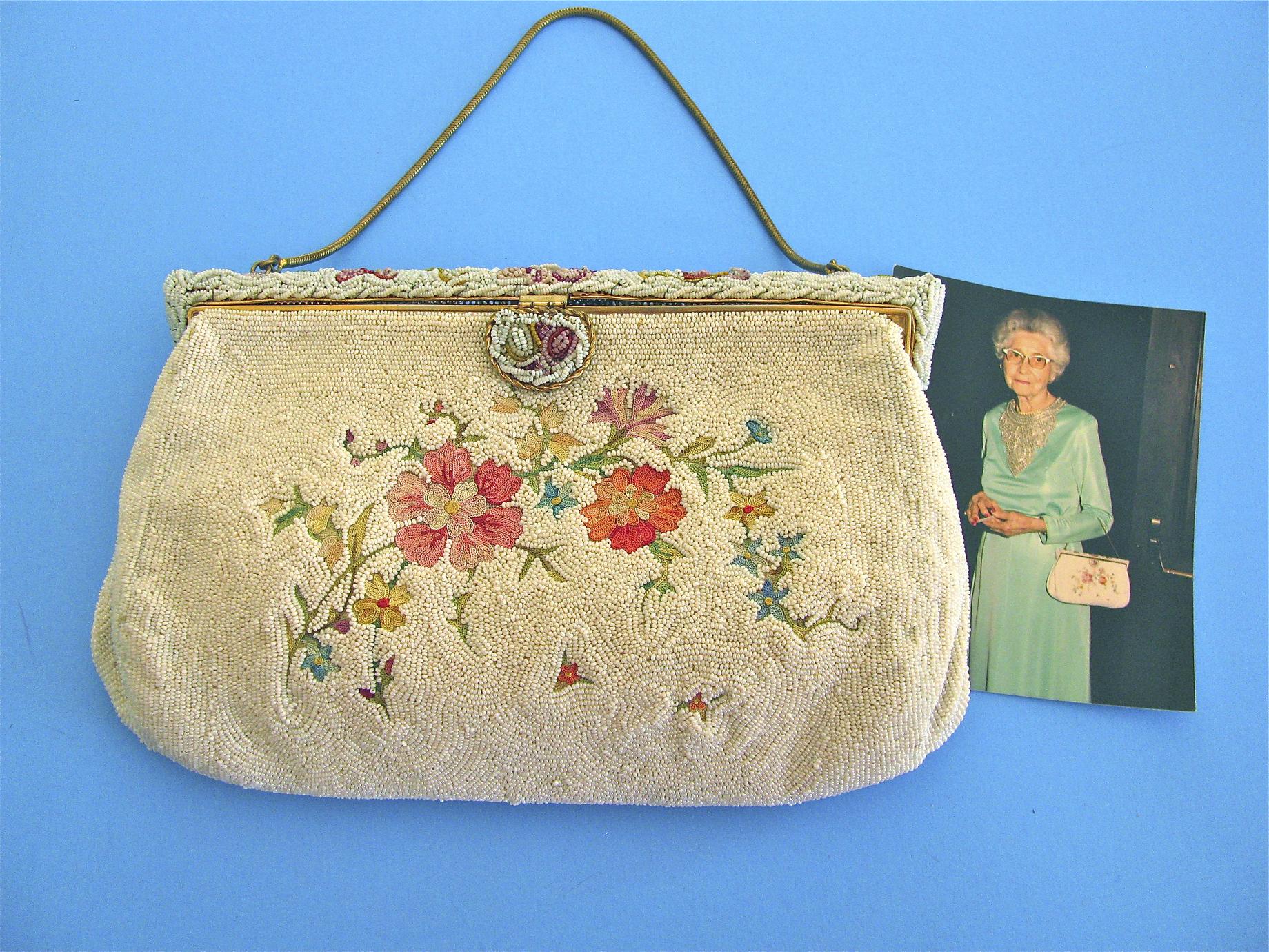 White beaded evening bag with tambour embroidery - UWDC - UW-Madison  Libraries
