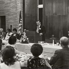 James Alexander speaking at naming ceremony, University of Wisconsin--Marshfield/Wood County, May 4, 1974