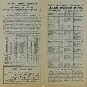 Streckfus Steamers, Diamond Jo Route, sailings and rates, 1913