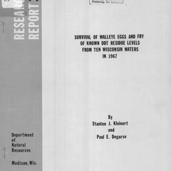 Survival of walleye eggs and fry of known DDT residue levels from ten Wisconsin waters in 1967