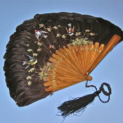Feather fan with hand painted birds