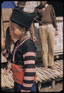 Striped Hmong (Meo Lai) women at airfield : detail