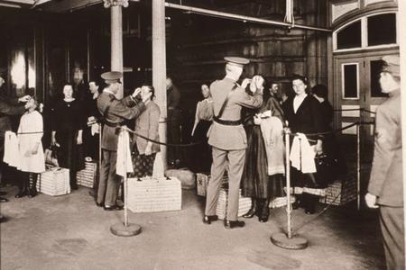 Inspection of immigrants at Ellis Island, New York