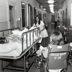 Children's hospital patients in the hallway
