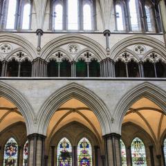 Salisbury Cathedral nave clerestory, tribune gallery and arcade