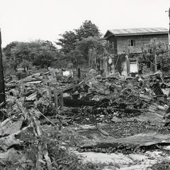 War damage to civilian areas in Saravan town during fighting June 1970