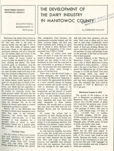 The development of the dairy industry in Manitowoc County