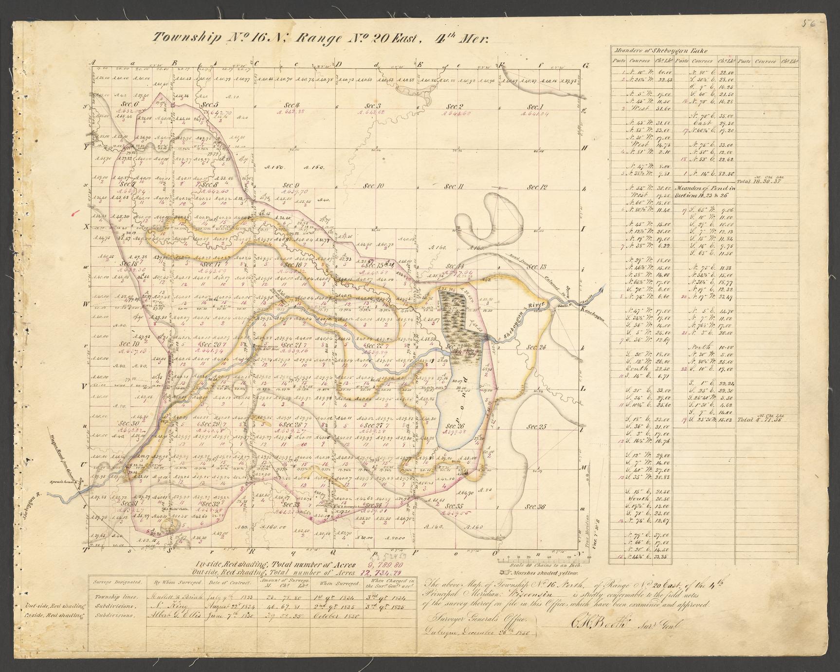 [Public Land Survey System map: Wisconsin Township 16 North, Range 20 East]